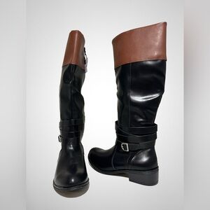 St. John's Bay Black and Brown Over the Knee Boots with Buckle Details